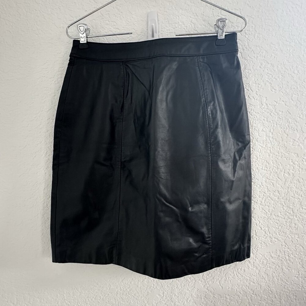 Vtg 90s Byrnes&Baker Black Genuine Leather Mini Pencil Skirt Sz 8 Biker‎ Mobwife